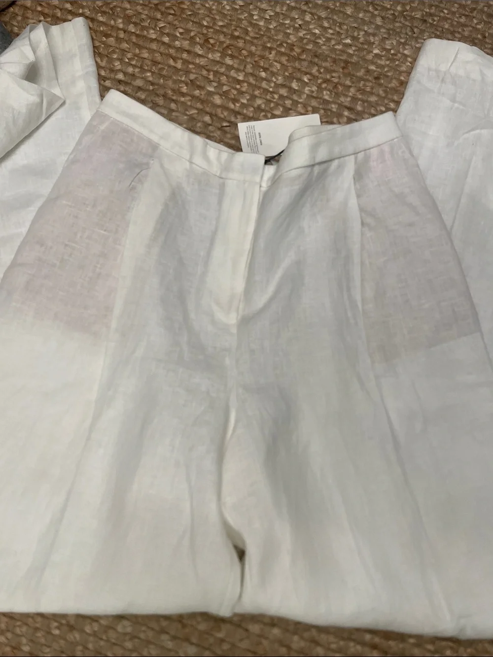 Mango Wide Leg Linen Pants in White